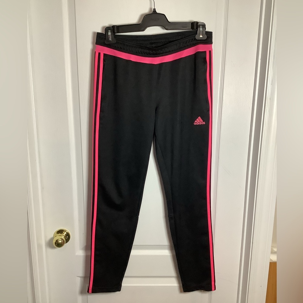 Adidas Tiro style track pants with pink side stripes